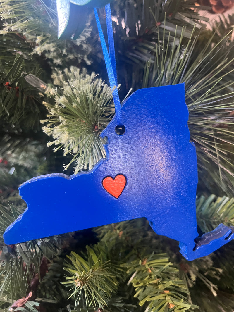 New York State Ornament With Orange Heart
